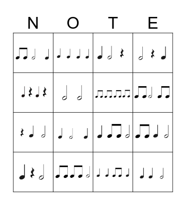Rhythm Bingo Level 2 Bingo Card