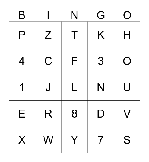 Sign Language Letters and Numbers Bingo Card