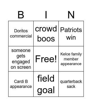 Super Bowl 2026 Bingo Card