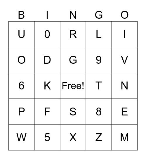 ASL Numbers and Letters Bingo Card