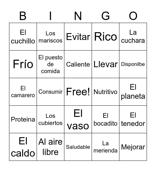 Vocab Bingo Card