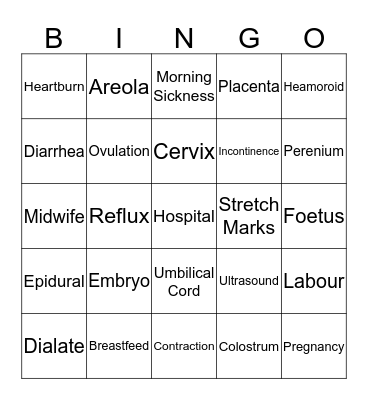 Baby Shower Bingo Card