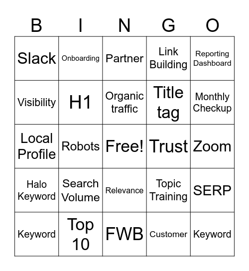 SEO BINGO Card