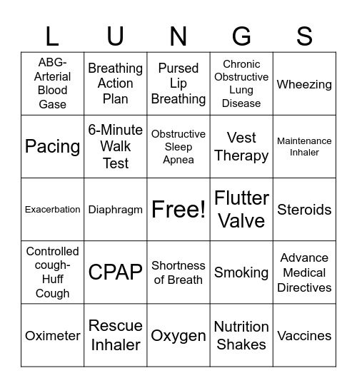 PULMONARY REHAB Bingo Card