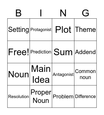 Vocabulary Review Bingo Card