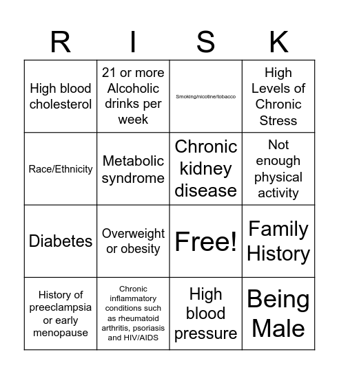 Heart Health Risks Bingo Card