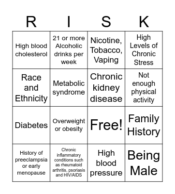Heart Health Risks Bingo Card