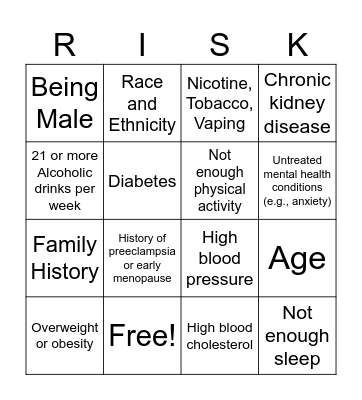 Heart Health Risks Bingo Card