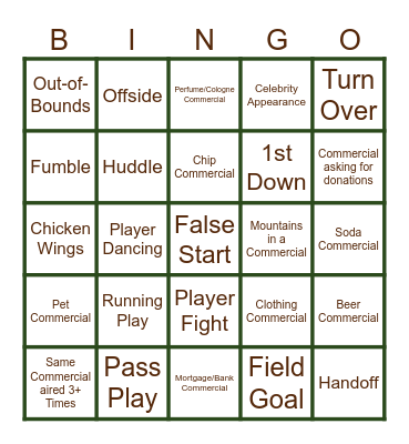 SUPERBOWL Bingo Card