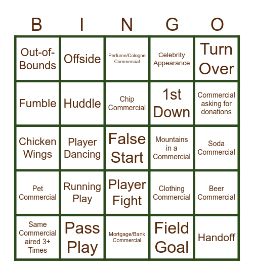 SUPERBOWL Bingo Card