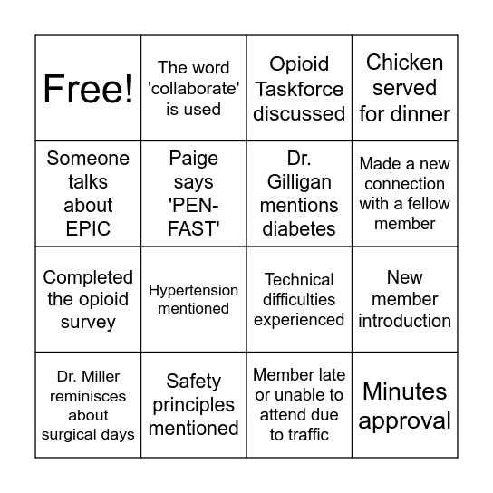 MultiSpecialty CGC BINGO Card