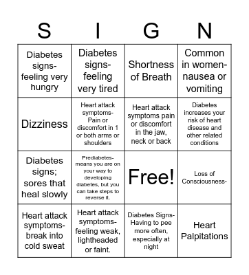 Heart Health Important Things to Know Bingo Card