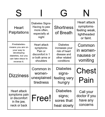 Heart Health Important Things to Know Bingo Card