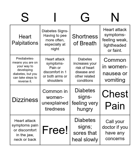 Heart Health Important Things to Know Bingo Card