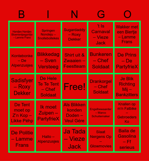 Carnavals Muziek-Bingo Card