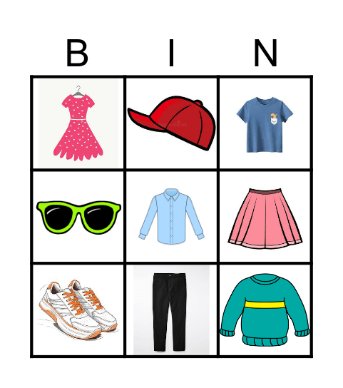 Clothes, clothes, clothes! Bingo Card