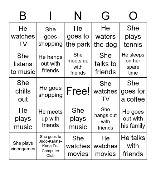 SIMPLE PRESENT TENSE Bingo Card