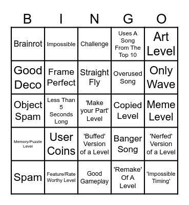 GD RECENT TAB BINGO Card