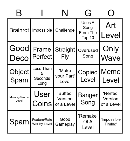 GD RECENT TAB BINGO Card