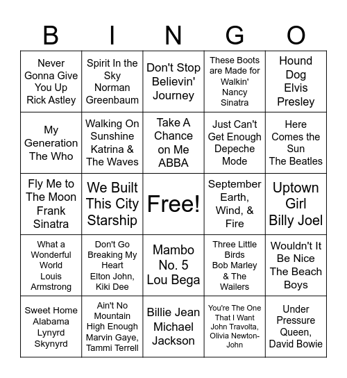 Classics Bingo Card