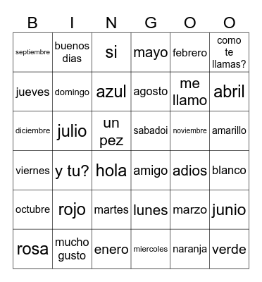 Spanish Bingo Card