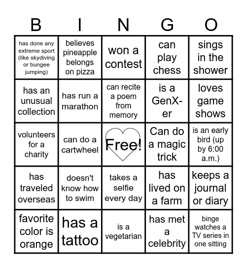 FIND SOMEONE WHO ... Bingo Card