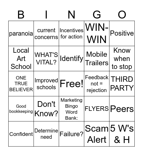 Marketing Crime Prevention Bingo Card