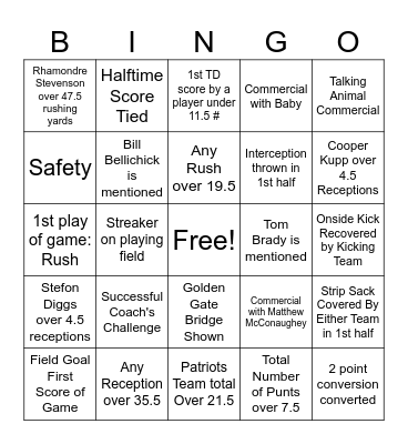 Super Bowl LX Bingo Card