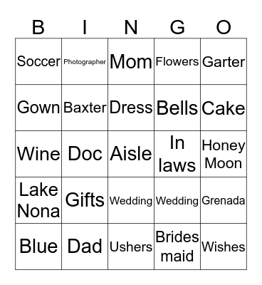 Melissa" Bridal Shower 1/14/17 Bingo Card