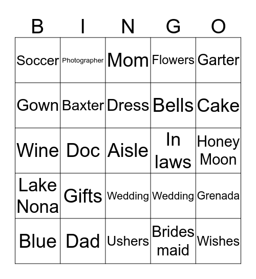 Melissa" Bridal Shower 1/14/17 Bingo Card