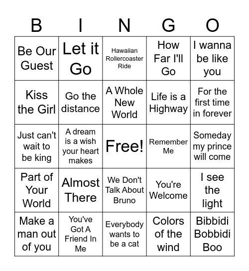 Disney Bingo! Bingo Card