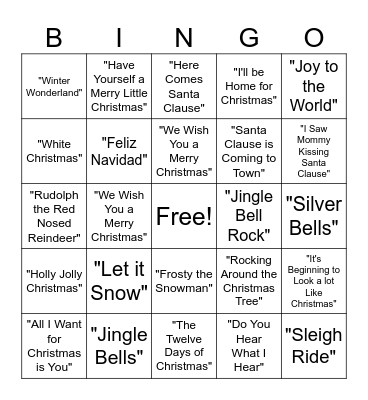 Christmas Music Bingo Card
