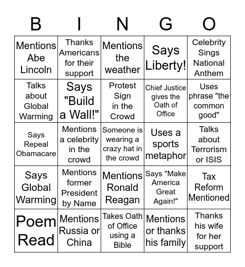 2017 Inauguration Bingo Card