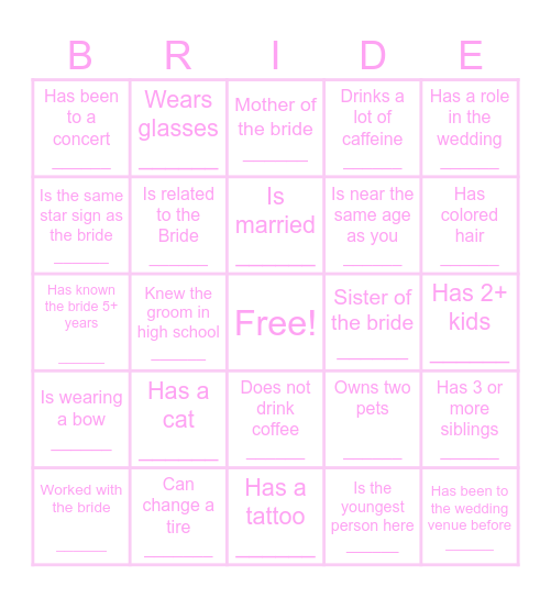 Find the Guest Bingo Card