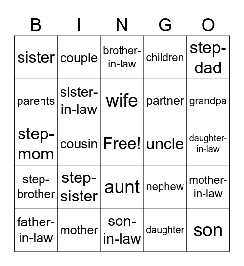 Family Bingo Card