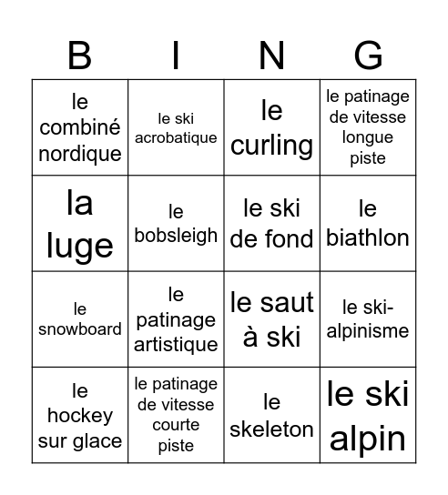 Les sports olympiques Bingo Card