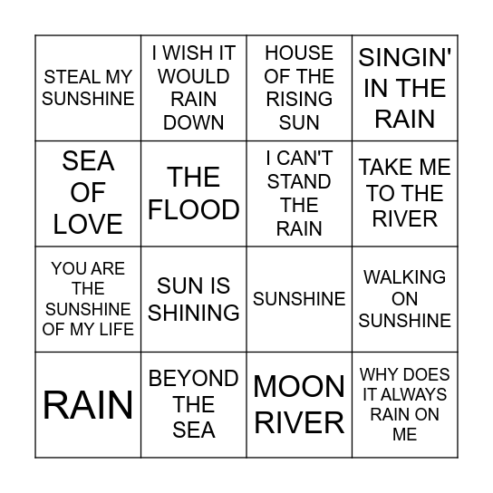 Wet & Windy Bingo Card