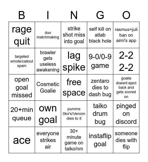 omega strikers bingo Card