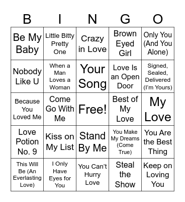 50MB Love Songs Round 2 Bingo Card