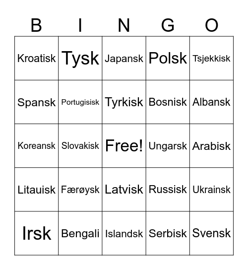 Test Bingo Card