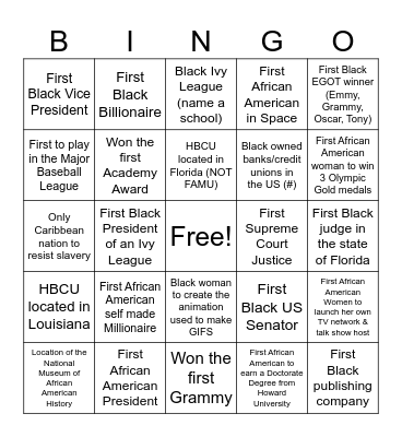 Black History Month Bingo Card