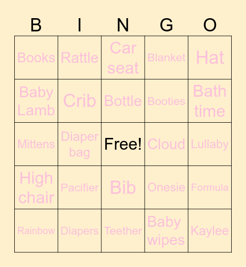 Baby Bingo💗 Bingo Card