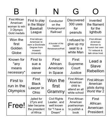 Who Am I? Black History Month Bingo Card