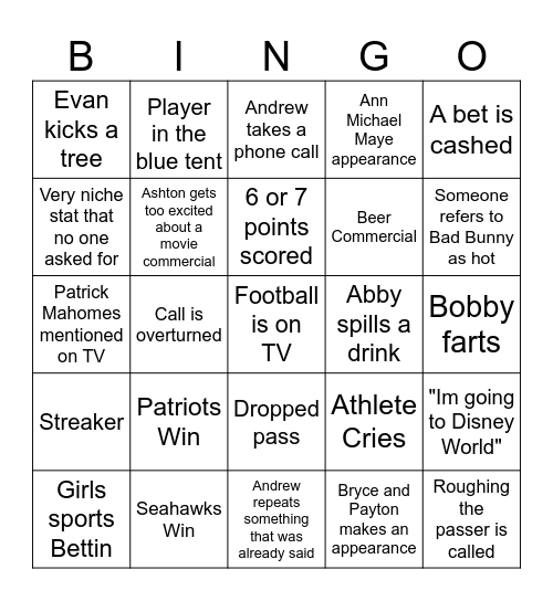 Football Bingo Card