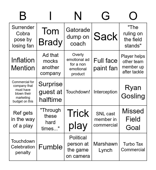 Superbowl Bingo Card