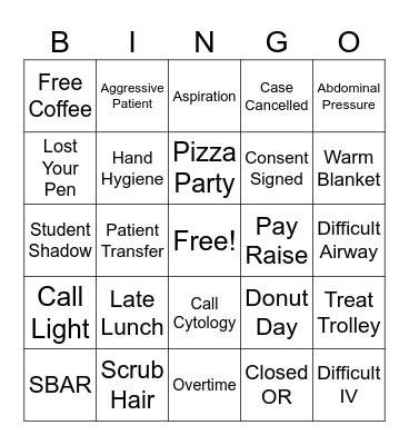 Surgical Services Nursing BINGO Card