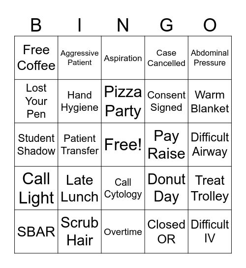 Surgical Services Nursing BINGO Card