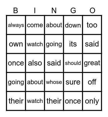 3rd 9 Weeks Sight Words Bingo Card