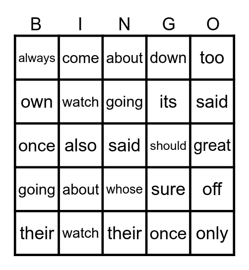 3rd 9 Weeks Sight Words Bingo Card
