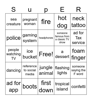 Superbowl  26 Bingo Card